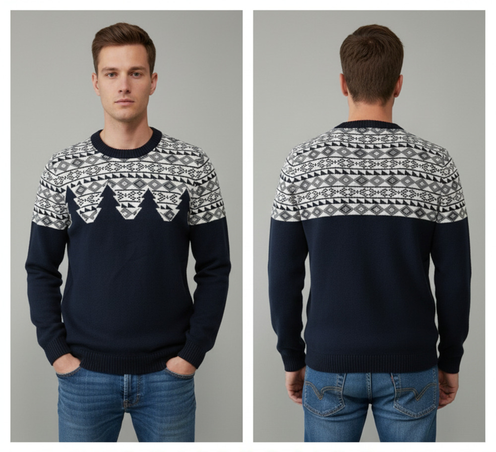 Selected Homme Jacquard knit Nordic Sweater Men's Blue Cotton Denmark size-M